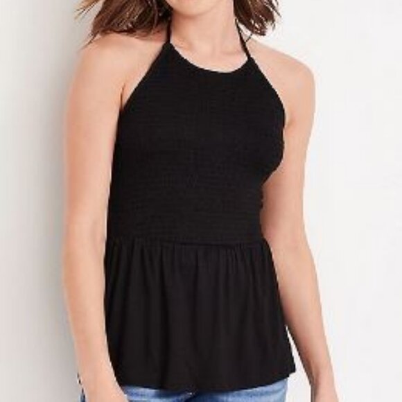 Maurices Black Smocked Halter Neck Peplum Tank Top - Picture 1 of 5
